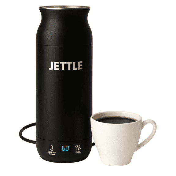 Jettle Portable Electric Kettle with Temperature Control - 450ml Travel Tea Kettle & Hot Water Boiler, LED Display, Auto Shut-Off, Fast Boil for Coffee & Tea, Stainless Steel (Black)