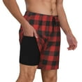 thumbnail image 2 of Fotbe Red Black Plaid Traje de Baño para Hombre – Shorts de Natación de Secado Rápido con Forro y Bolsillos-3X-Large, 2 of 6
