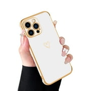 OOK For iPhone 15 Pro Case, Luxury Cute Love Hearts Plating Electroplated TPU for Women Girls with Camera Lens Protection Shockproof Phone Cover, White