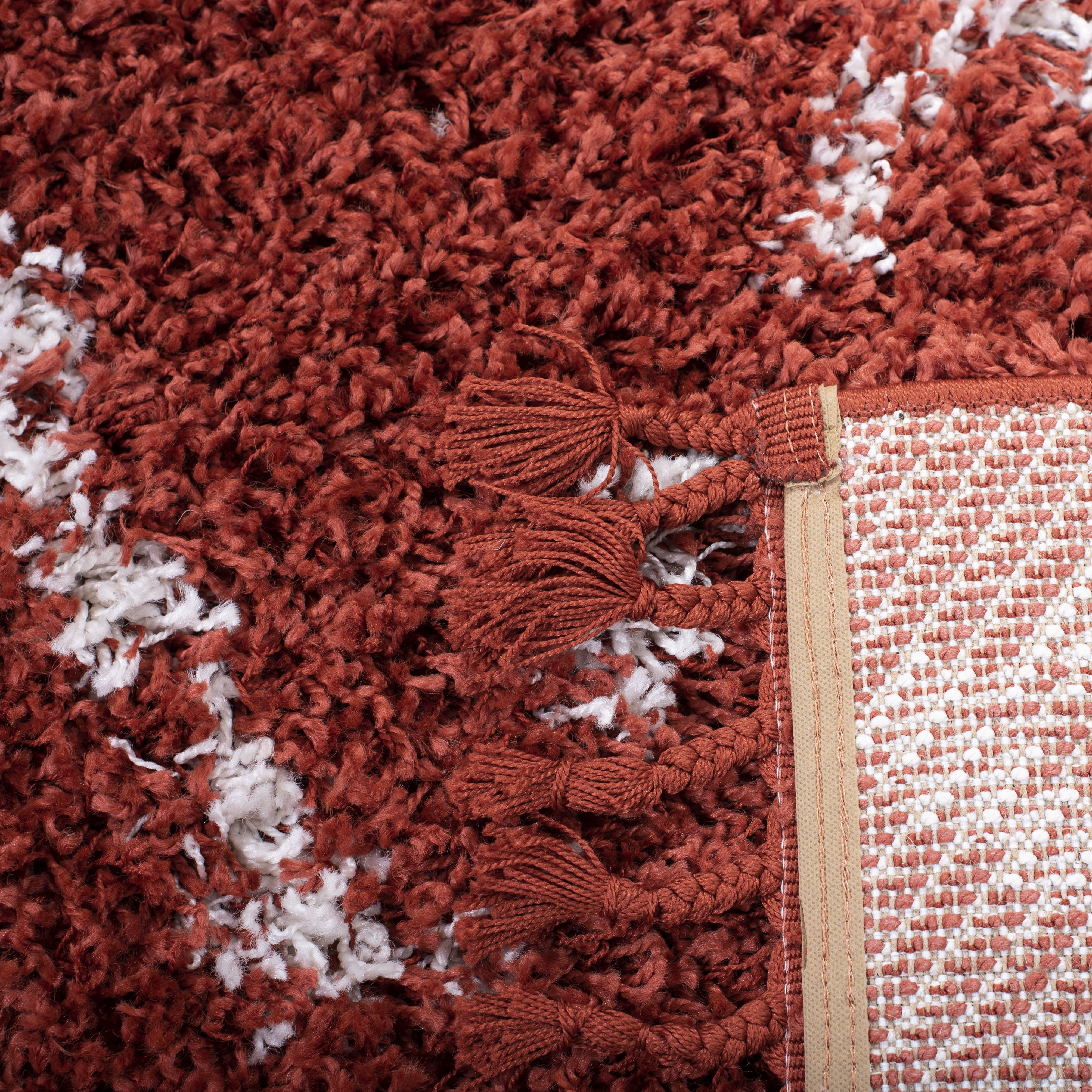 SAFAVIEH Pro Lux Marcus Aztec Fringe Shag Runner Rug, Rust/Cream, 2' x 8'