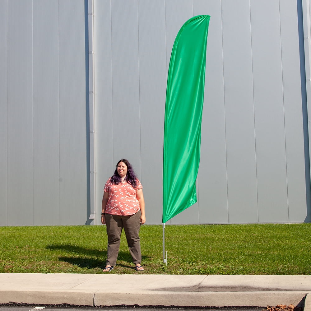 Vispronet - Medium Green Solid Feather Flag Kit - 13.5ft Knitted Polyester Swooper Flag with Pole Set and Ground Spike - Dyed in The USA