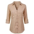 thumbnail image 1 of Made by Olivia Women's Long Sleeve Denim V-Neck Tencel Button Down Shirt, 1 of 4