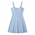 thumbnail image 6 of Kukoosong Women's Lace Spaghetti Strap Mini Dress, Scoop Neck Ribbed Knit Cami Dress, Solid Color Front Buttons Slim Fit A-Line Night Out Short Sundress, 6 of 6