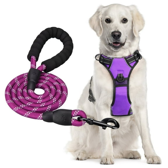 PoyPet Dog Harness and Leash Combo, Escape Proof No Pull Vest Harness, Reflective Adjustable Soft Padded Pet Harness with Handle for Small to Large Dogs