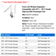 thumbnail image 2 of Front Left Window Regulator - Compatible with 2011 - 2017 Honda Odyssey Mini Passenger Van 2012 2013 2014 2015 2016, 2 of 2