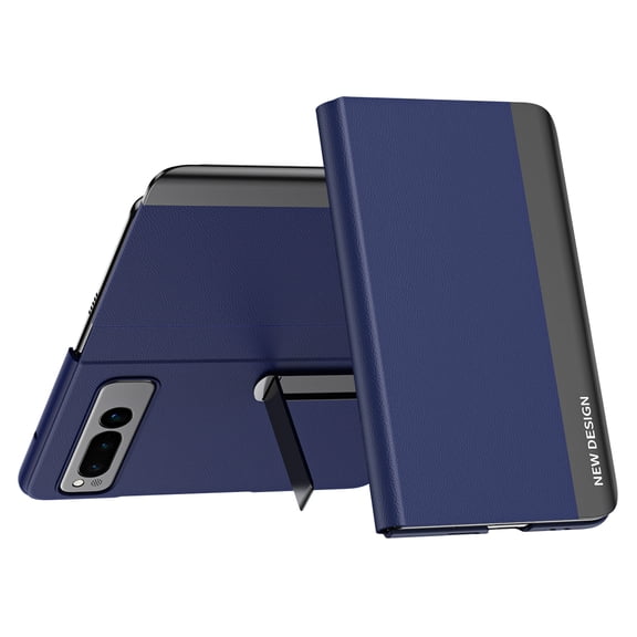 SaniMore for Google Pixel Fold Case, Hidden Bracket PU Leather Skin [Wear-resistant & Anti-scratch] Magnetic Closure Foding Shell Slim Fit Lightweight Shockproof Anti-drop Cover, Blue