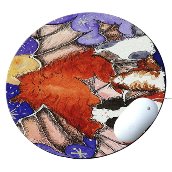 KuzmarK Round Mousepad / Hot Pad / Trivet - Batty Kitty Family & Full Moon Halloween Cat Art by Denise Every
