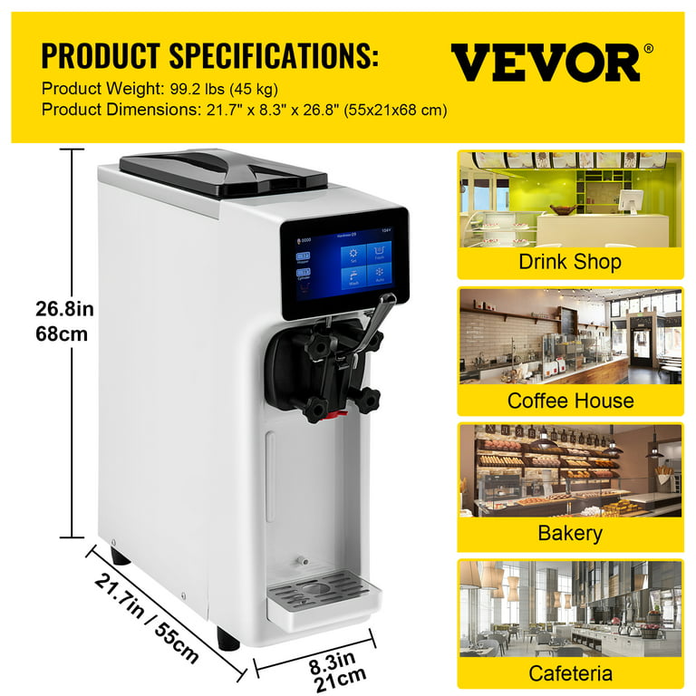  VEVOR Commercial Ice Cream Maker, 10-20L/H Yield