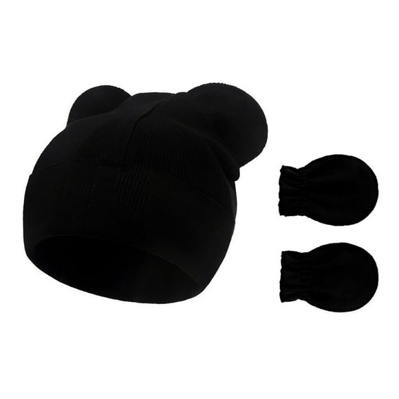 1 Ensemble Bonnet Mitaines Bébé Oreilles Doubles Extensible Plus Épais Doux Confortable Garder au Chaud Couleur Unie Automne Hiver Nourrisson Garçons Filles Bonnet Gants pour Extérieur