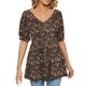 thumbnail image 1 of Top con cuello en V para mujer, mangas abullonadas, camiseta con estampado suave y cómodo para compras diarias tipo 1 S, 1 of 6