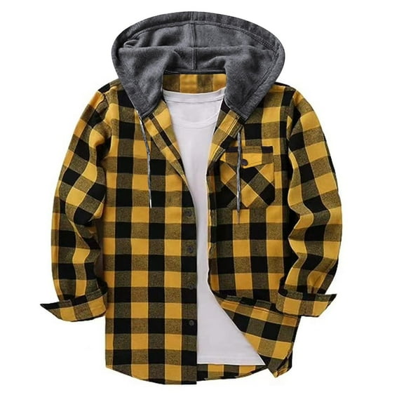 Diufon Mens Jackets Lightweight Casual Plaid Long Sleeve Button Down Hooded Jacket Fall Fashion Clothes with Pocket