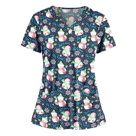 

yoeyez Scrubs for Women Tops Clearance Women Short Sleeve V-neck Tops Working Uniform Christmas Thanksgiving Blouse Uniformes De Enfermeras De Mujer