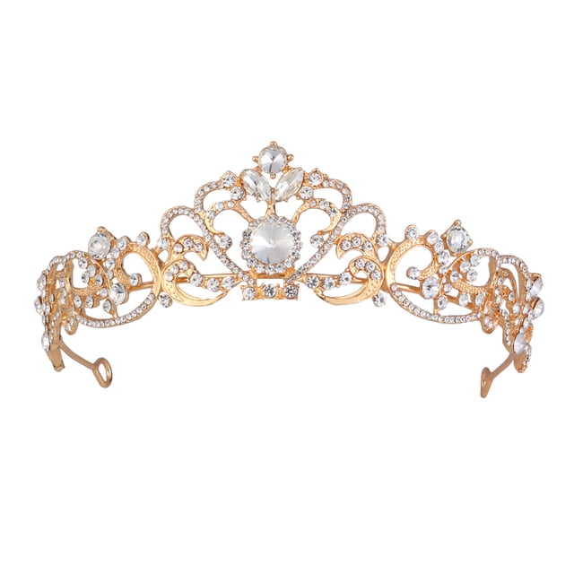 EeaseCA Couronne de Mariée en Strass, Couronne de Mariage en Alliage, Couvre-Chef Décoratif pour Femme Dame Femme (Doré)