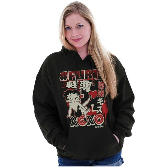 Kanji Betty Boop Hashtag Flirty XOXO Hoodie Sweatshirt Women Brisco Brands S