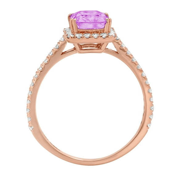 1.86 ct Emerald Cut Simulated Alexandrite Solitaire with Accents Engagement Ring for Women in 18K Rose Gold