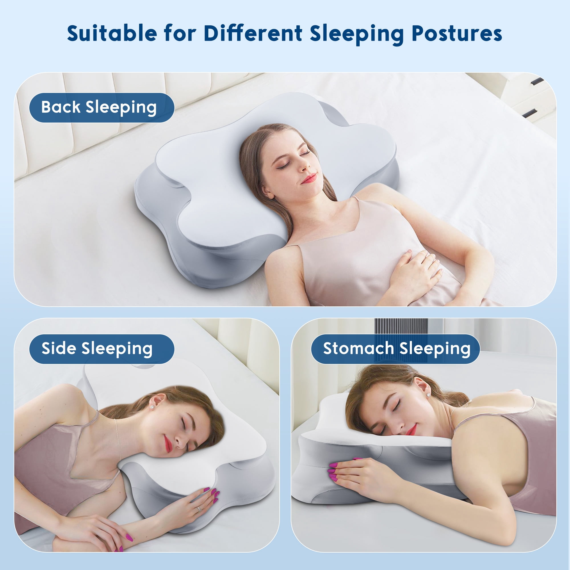 KAIPARA Cervical Neck Pillow for Pain Relief, Ergonomic Side Sleeper Pillow for Neck Support, Cooling Memory Foam Pillows for Sleeping, Gray