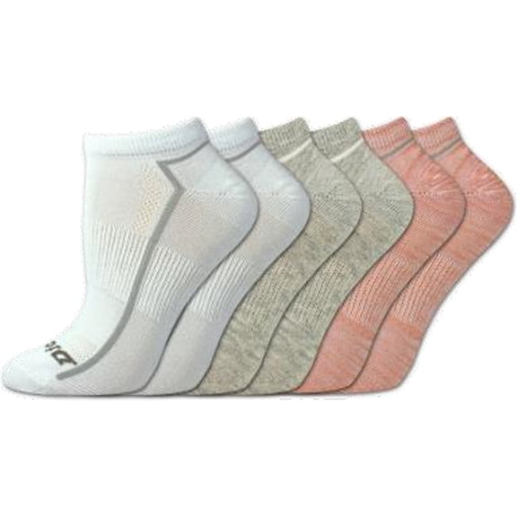 Dickies Women's Dri-Tech Ultra Light No Show Socks, Sizes 6-9, White w Grey