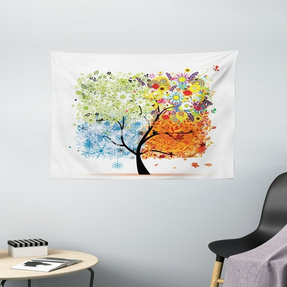 Farm House Decor Tapestry, Season Tree Branches with Flowers Spring Summer Autumn Winter Theme Artwork, Wall Hanging for Bedroom Living Room Dorm Decor, 60W X 40L Inches, Multi, by Ambesonne