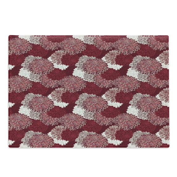 Floral Cutting Board, Flourishing Chrysanthemums Chinese Pattern Inspired by the Beauty of Nature, Decorative Tempered Glass Cutting and Serving Board, Large Size, Maroon White, by Ambesonne