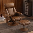 thumbnail image 3 of Mcombo Swivel Recliner with Ottoman, Reclining Chair with Massage, Faux Leather Lounge Chairs for Living Room Bedroom 4539(Saddle), 3 of 9
