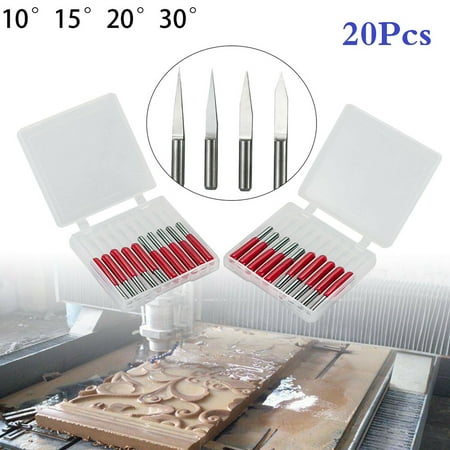 

Goodhd 20Pcs 0.1mm Engraving End Mill CNC 3.175mm Carbide Engraving Bit Set
