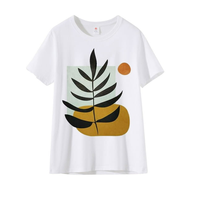 Birdeem Chemise Décontractée Imprimée pour Femmes Col Rond Manches Courtes Tee Tops Manches Courtes Blouses Col Rond Chemises