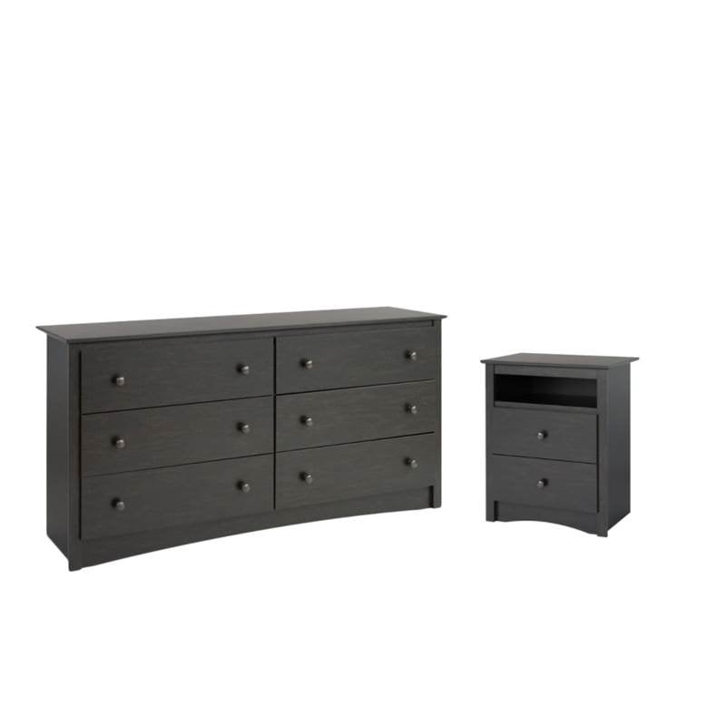 2 Piece Set with Dresser and Nightstand in Washed Black