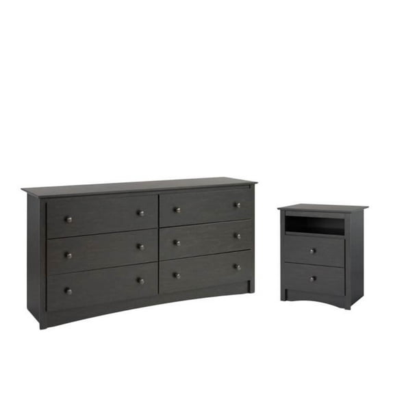 2 Piece Set with Dresser and Nightstand in Washed Black
