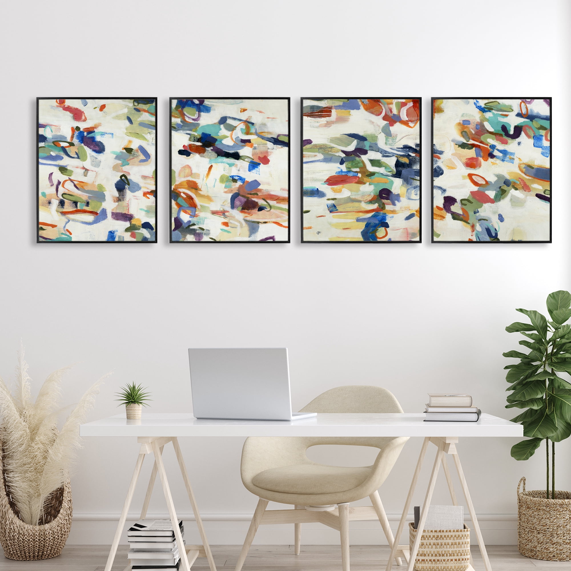 Stupell Industries Primary Hues Composition 4 Piece Black Framed Giclee Art Set, design by Lisa Ridgers
