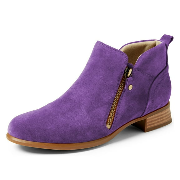 YDN Women Chic Round Toe Side Zippers Ankle Boots Chunky Block Low Heels Booties Business Working Daily Shoes Size 7 Purple