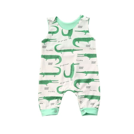 

Canrulo Newborn Baby Boy Girl Romper Jumpsuit Sleeveless Cartoon Print One Piece Bodysuit Overalls Clothes Green 0-6 Months