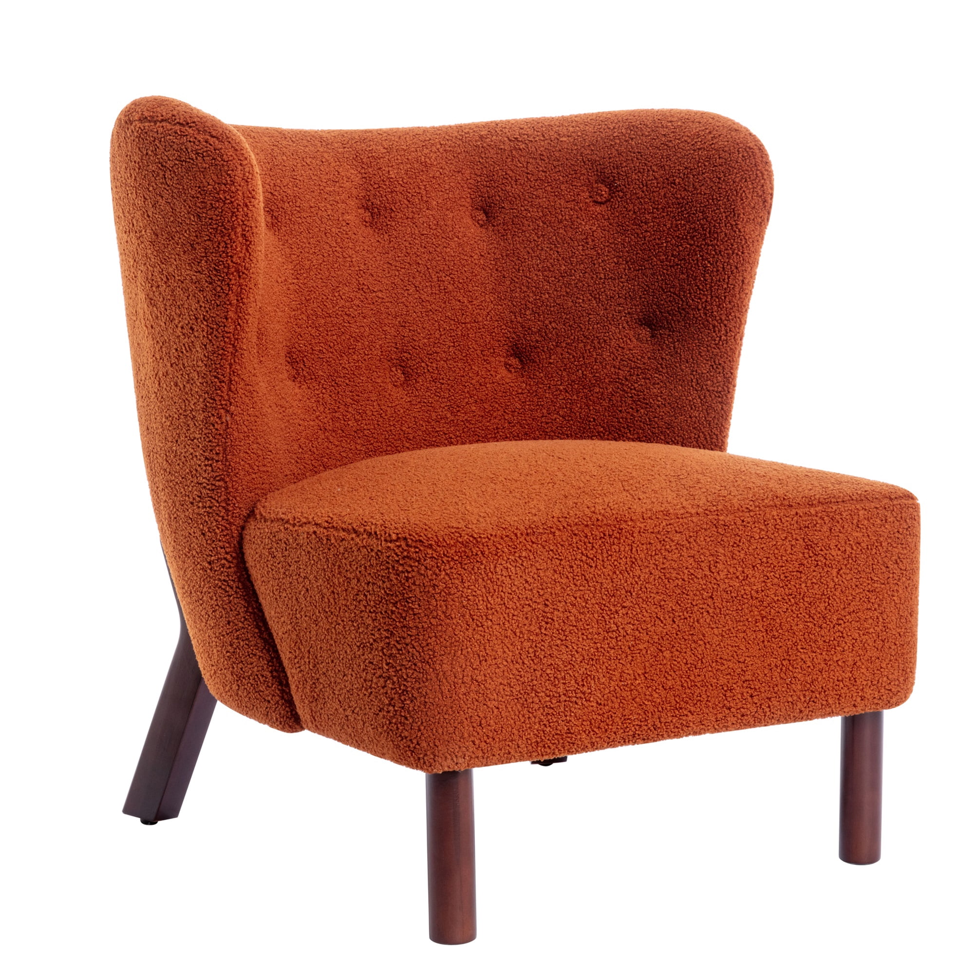 Miniyam Sherpa Boucle Accent Chair with Wooden Legs,Round Upholstered Armless Chair for Small Spaces,Reading Chair,Orange
