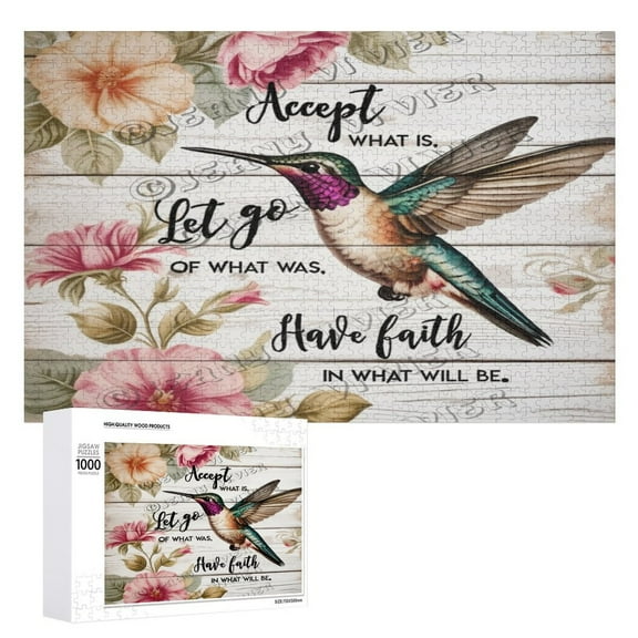 Hummingbird - Accept What Is Let's Go Of What Was Have Faith In What Will Be 1000 Piece Jigsaw Puzzle for Adults,1000 pc Large Piece Jigsaw,Fun Challenging Brain Exercise Family Game