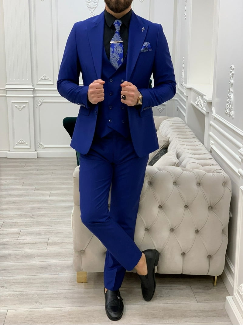 GENT WITH Men's Royal Blue 3 Piece Slim Fit Suit, Italian Designed Suit,  Wedding Groom Party Wear Coat Pants - Walmart.com