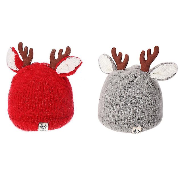 Gorro cálido de invierno para niños, gorro tejido de cervatillo de dibujos animados, gorro de lana para bebé, 2 uds.