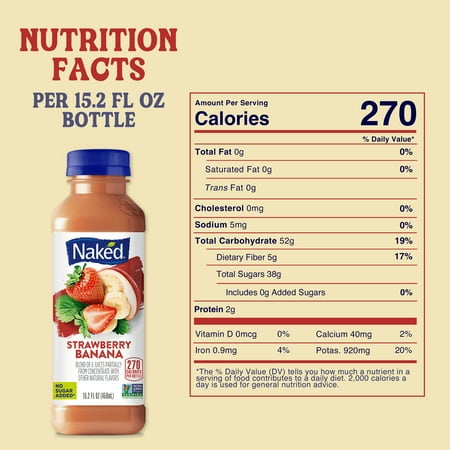 Naked Juice Strawberry Banana Flavored 100% Fruit Smoothie Blend, 15.2 fl oz
