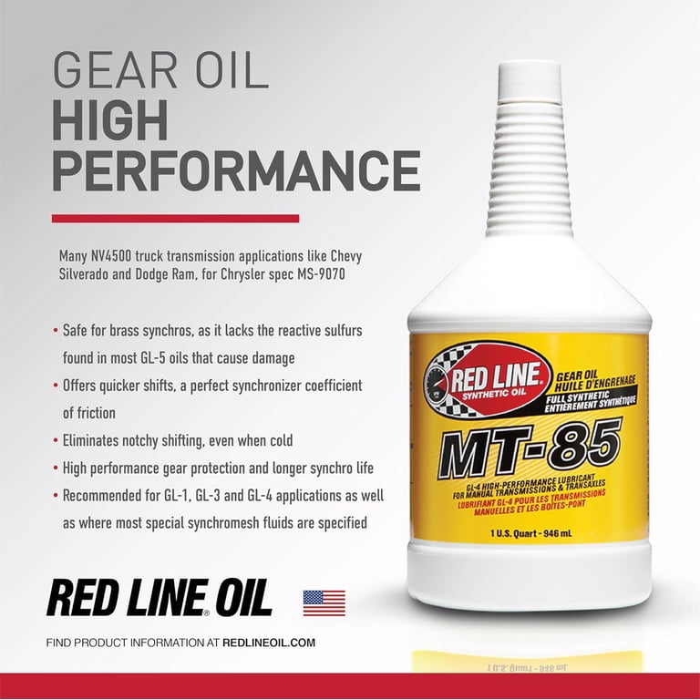 Red Line Synthetic Oil MT-85 Transmission Fluid, Compatible with