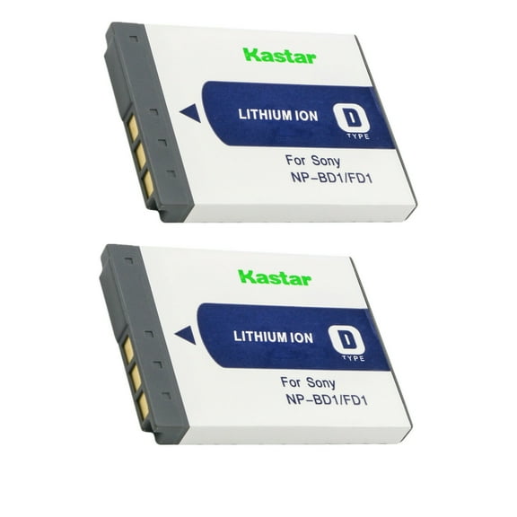 Kastar 2-Pack NP-BD1 Battery 3.7V 1100mAh Replacement for Sony NP-BD1 NP-FD1 Battery, Sony D Type Battery, BC-CSD BC-CS3 Charger, Cyber-Shot Camera