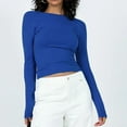 thumbnail image 4 of AXXD Women Tops Trendy Blue Basic Summer 2024 Halter Long Sleeve Top Slim Temperament Solid Color Base Shirt Sexy Spice Girl T-shirt, 4 of 5
