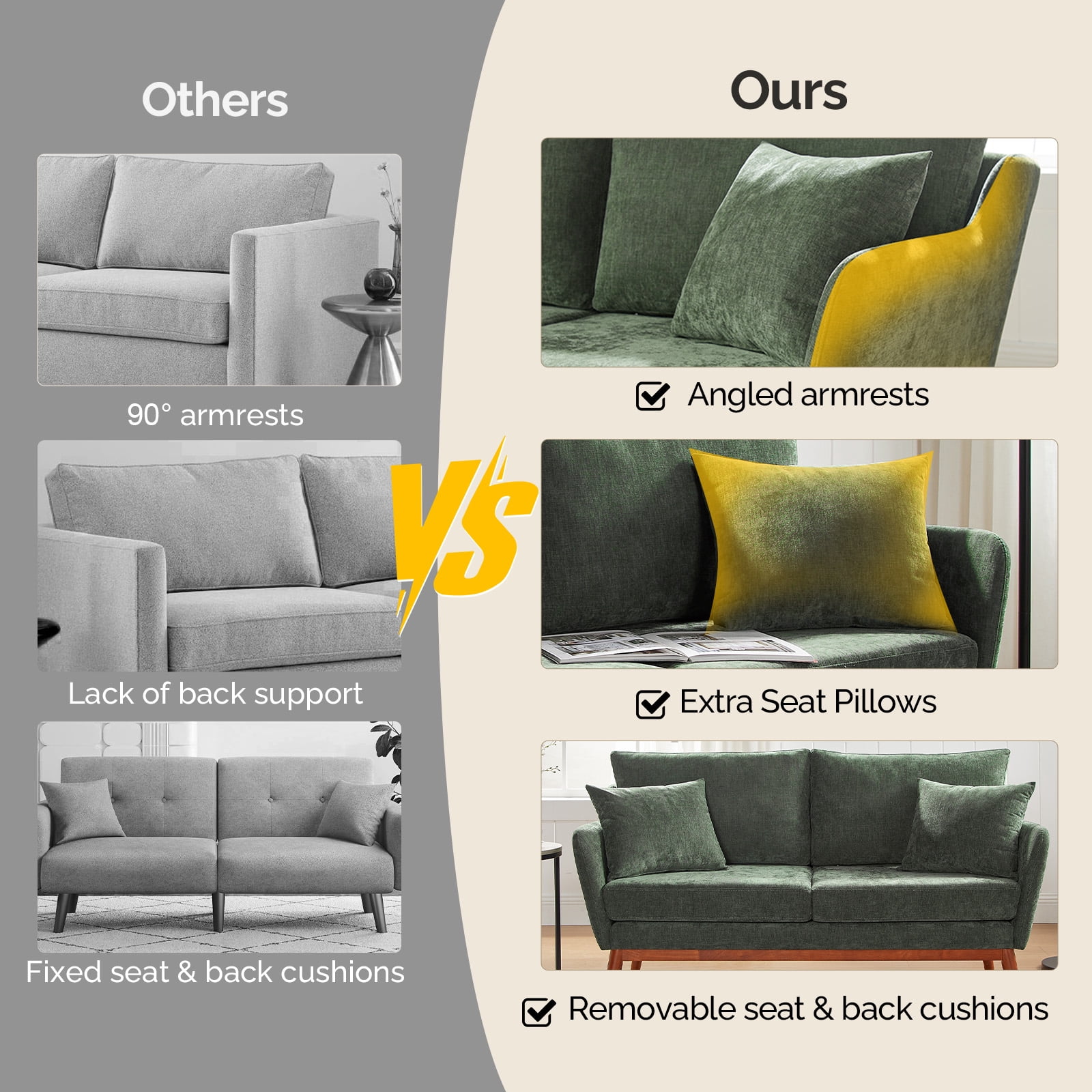 Ktaxon Mid-Century Modern Loveseat, Linen Blend 2-Seater Sofa, Solid Wood Frame Couch for Living Room, Apartment Green