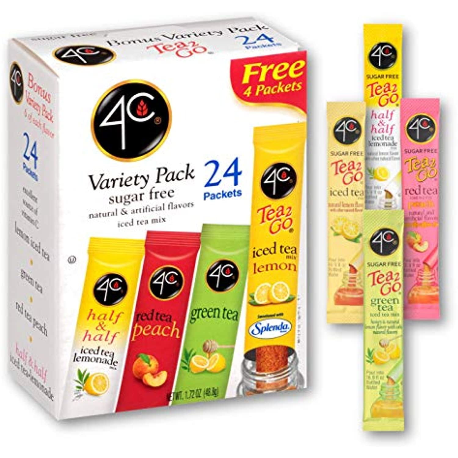 4C Totally Light Tea 2 Go Bonus Variety Pack Ice Tea Mix, 24-Count Boxes (Pack Of 3)