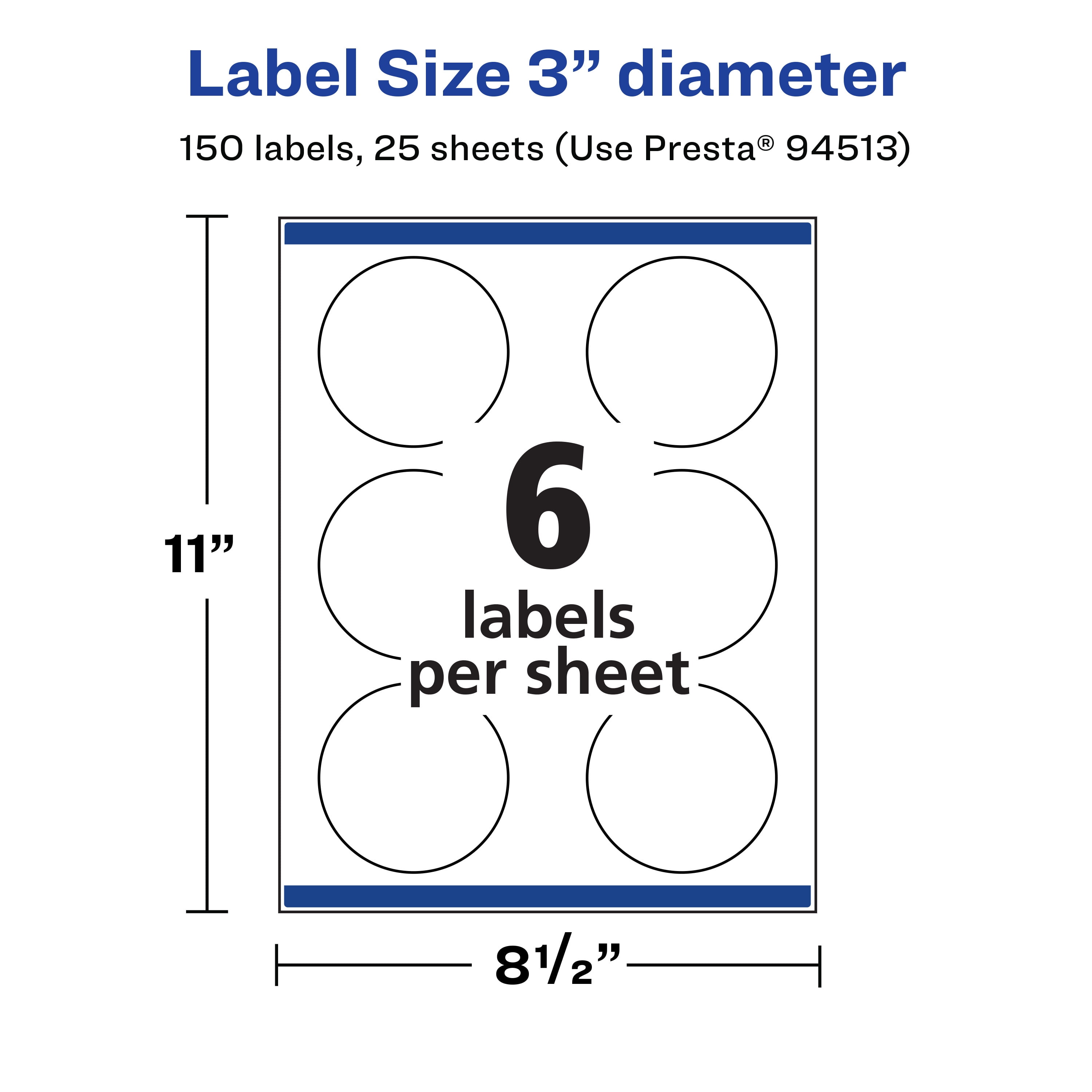 Avery Removable Round Labels, 3" Diameter, 150ct