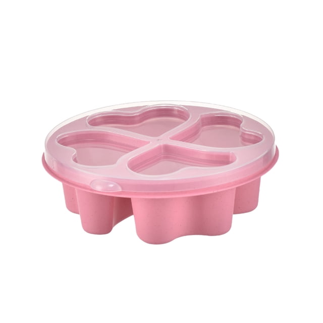 Heart Shaped Snack Box With Lid Four Compartment Plastic Lunch Container 6.69 in x 6.69 in x 2.16 in Transparent Design Stackable