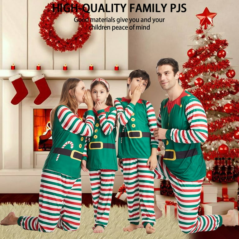 Christmas Pyjamas Elf Theme Kids Family Nightwear Xmas Matching