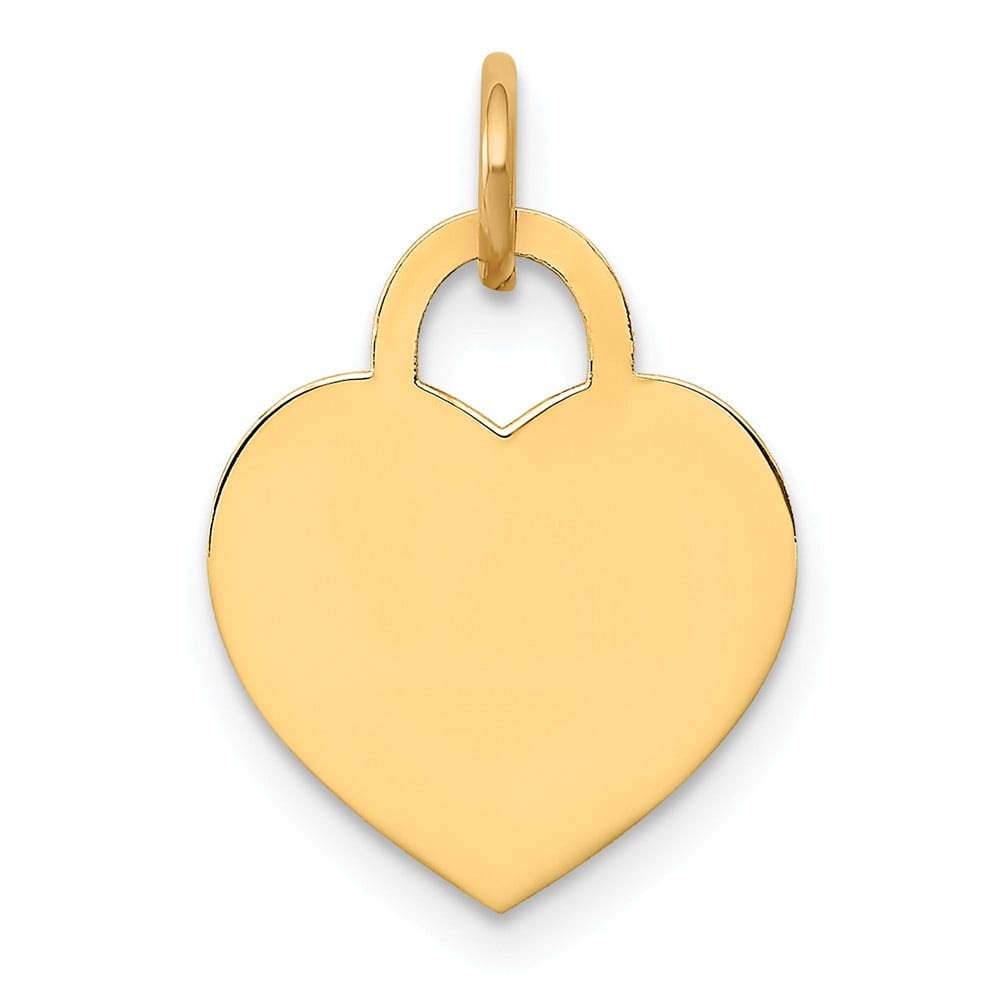 Solid 14k Yellow Gold Small Engravable Heart Charm Pendant - 19mm x ...