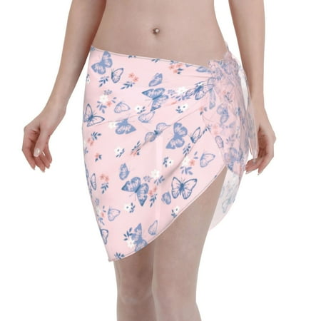 Qekee Butterfly Women s Short Sarongs Cover Ups Sheer Bikini Wraps for Swimwear