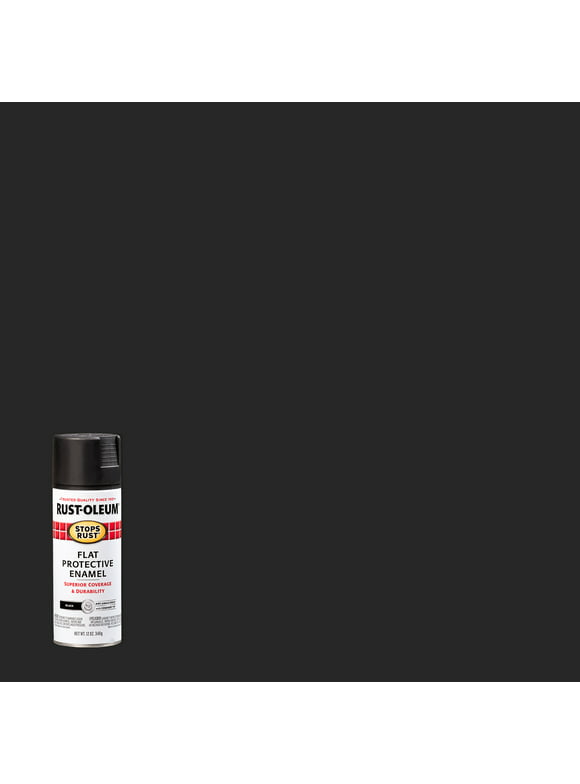 Black, Rust-Oleum Stops Rust Flat Protective Enamel Spray Paint-7776830, 12 oz