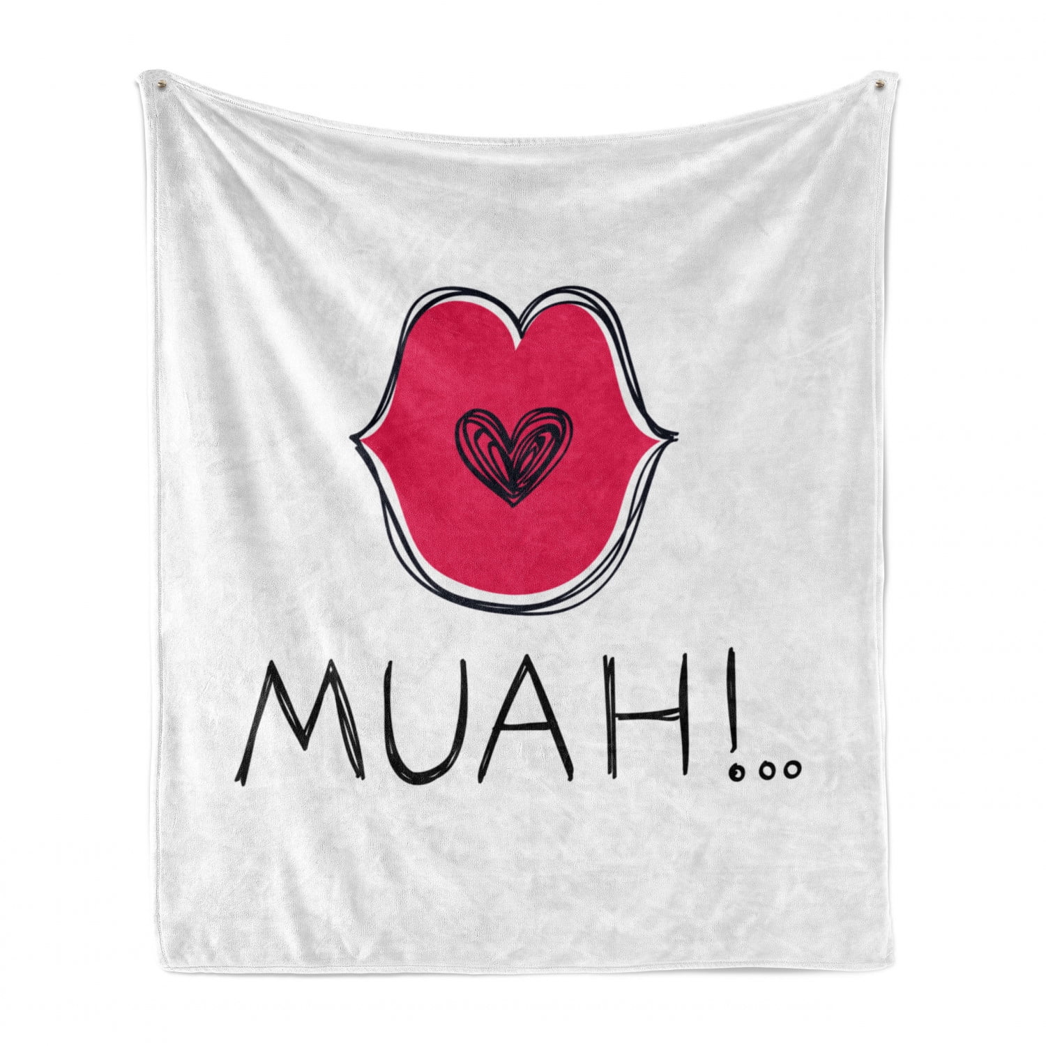 Muah Sign Kissing Soft Flannel Fleece Blanket, Love Themed Composition of Lip ...