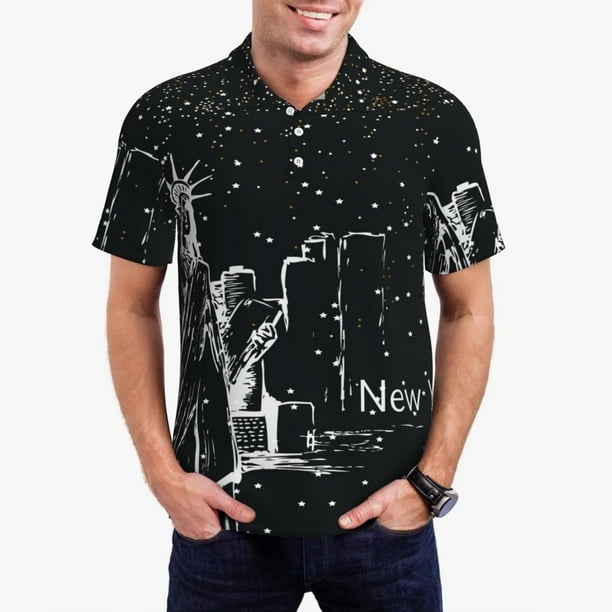 Fotbe New York City1 Camiseta Polo de Golf para Hombre con Estampado – Camisa Deportiva Transpirable con Cuello Abotonado-Large