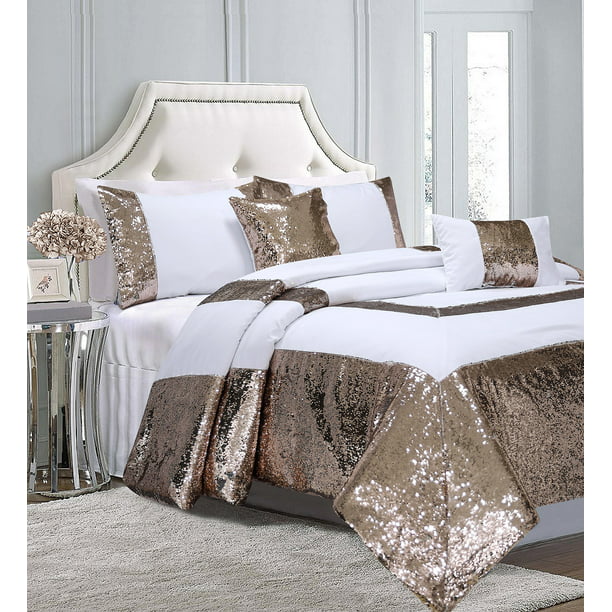 Glitter Flip Sequins Comforter Set, Brown Gold And Cream Duvet Covers Canada Goose
